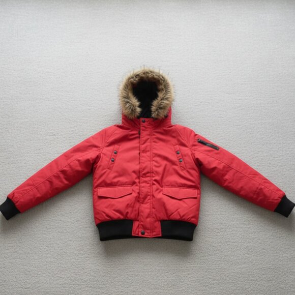 Soul Star Red Puffer Bomber Jacket Faux Fur Men L - Picture 4 of 4
